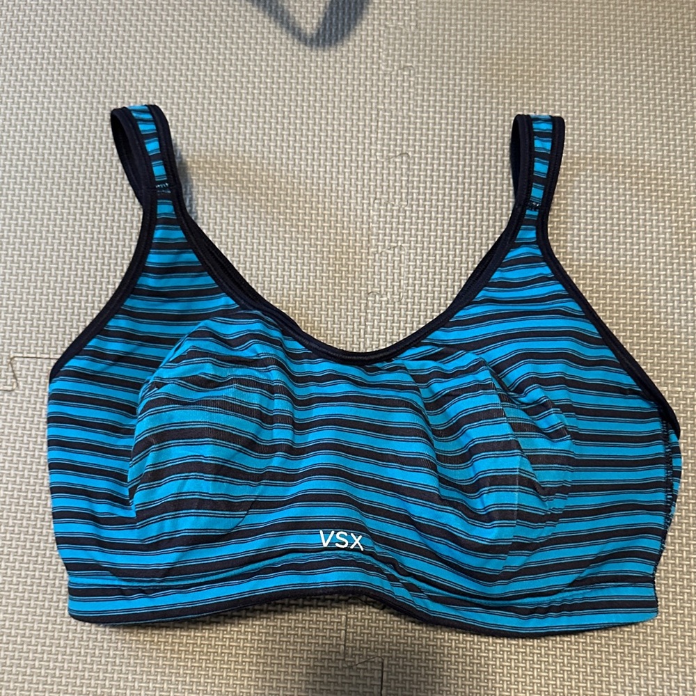 VSX Blue and Black Striped Sports Bra